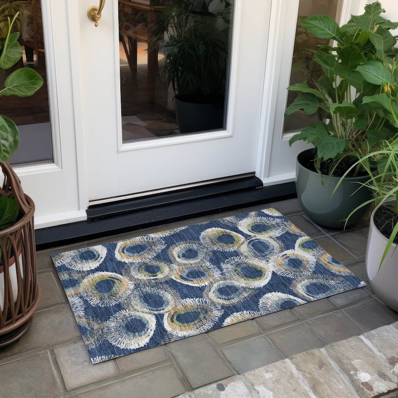Machine Washable Indoor/ Outdoor Modern Spikey Chantille Rug - Navy - 1'8" x 2'6"