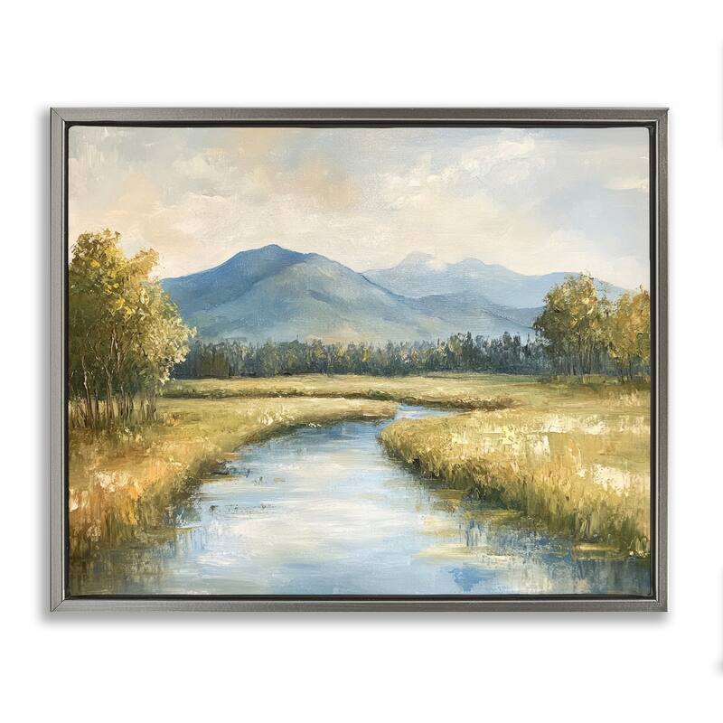 Stupell River Bend with Tall Grass Framed Floater Canvas Wall Art Design By Petal Prints Design - 31 x 25 - Grey