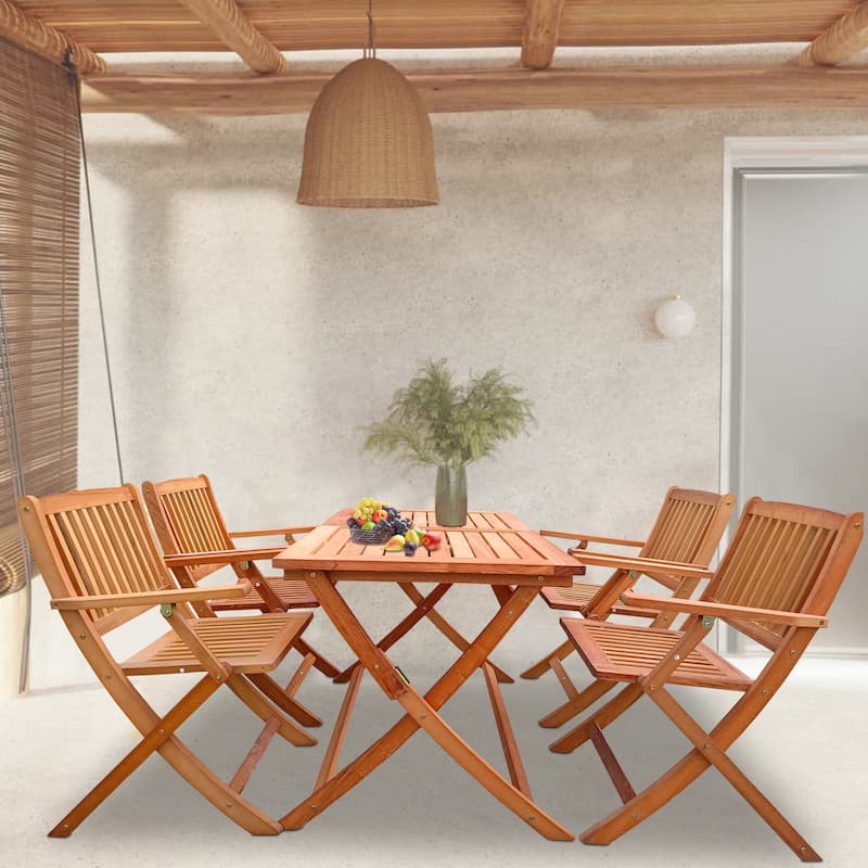 Foldable Outdoor Patio Dining Set/4 Chairs/1 Table,Teak Finish