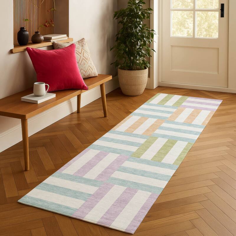 Machine Washable Indoor/ Outdoor Modern Hatch Chantille Rug