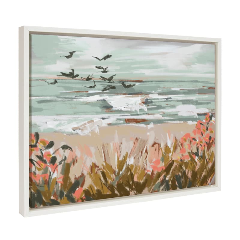 Kate and Laurel Sylvie Landscape 09 Beach Framed Canvas by Annie Quigley - 18x24 - White