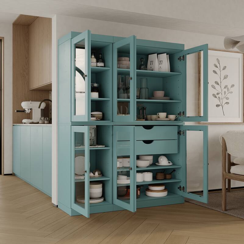 Palace Imports 100% Solid Wood 48.5" Pantry China Cabinet with Clear Glass Doors, 2-Drawers and Adjustable Shelves
