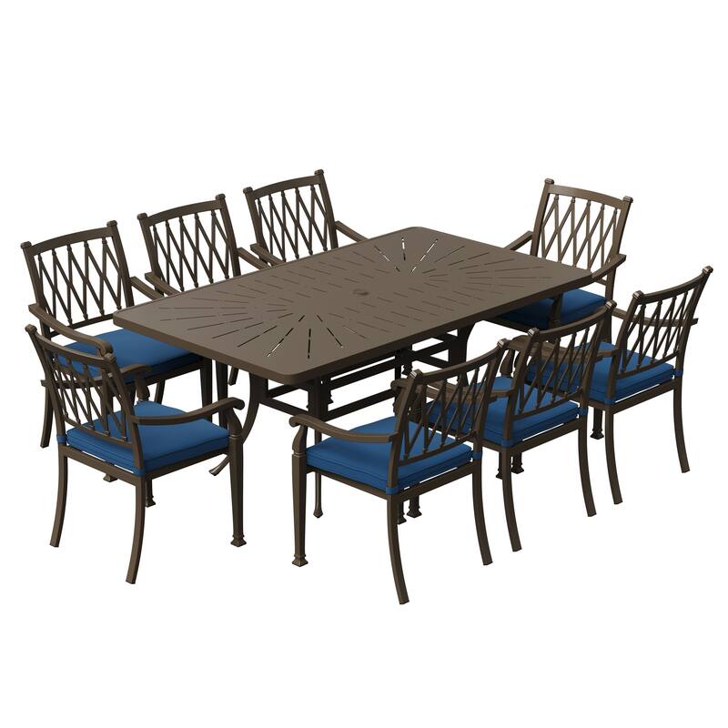 9-Piece Cast Aluminum Patio Dining Set with Cushions