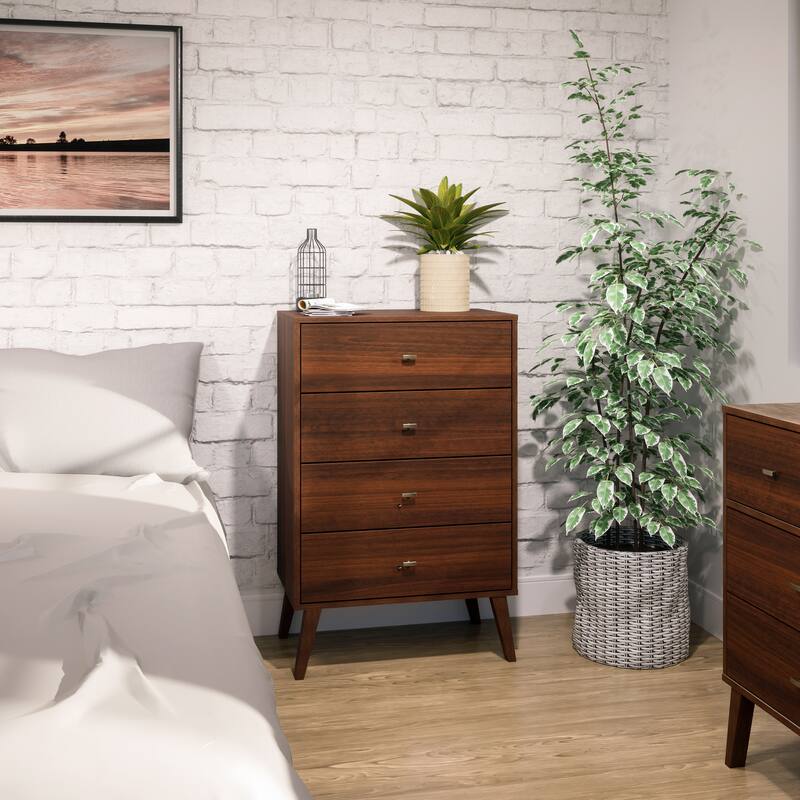 Prepac Milo Mid-Century Modern 4 Drawer Chest of Drawers, Contemporary Bedroom Furniture, Small Dresser for Bedroom