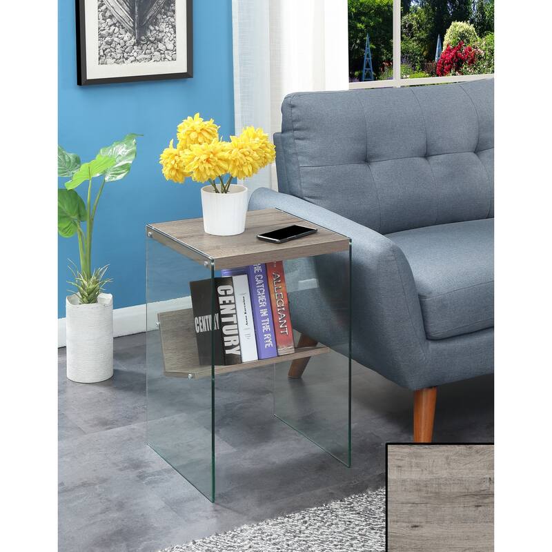 Asian Allure End Table - Tempered Glass Top, White Finish, 19x19x19 Inch, Living Room Accent Table - 23.75
