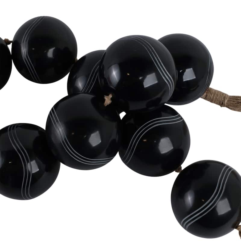 Resin Decorative Carved Beads with Tassels Modern Accent - 49" Black - 49" x 3" x 3"