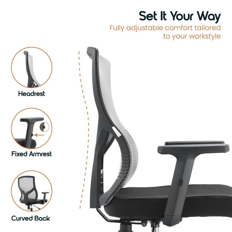 Glen Series Ergonomic Swivel Adjustable Mesh Executive Office Desk Chair with Lumbar Support, Arms, For Work or Home Office