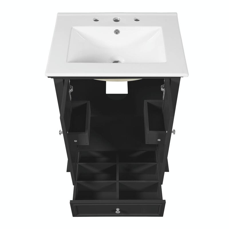 24" Bathroom Vanity with Ceramic Sink, Storage Cabinet with Soft-Close Doors and Drawer with Dividers