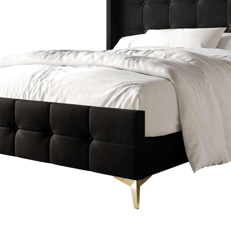 CraftPorch Luxurious Square Button-Tufted Wingback Velvet Upholstered Bed