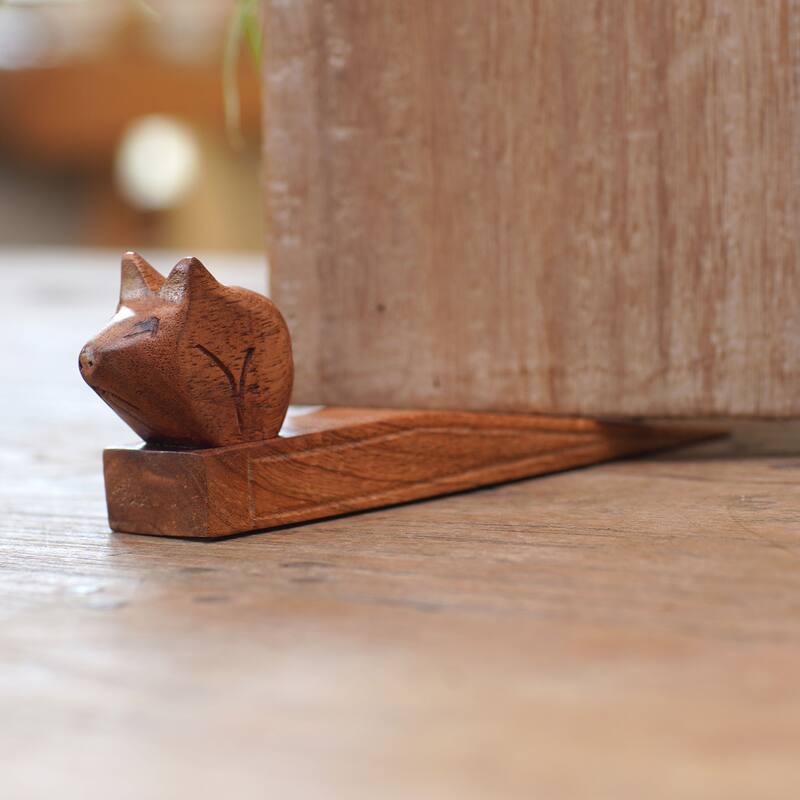 Novica Handmade Polite Piglet Wood Door Stop