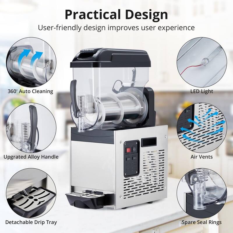 Commercial Slushy Machine, 12L/3.2 Gal, Self-Cleaning, for Margaritas, alcoholic beverages, smoothies, and soft ice cream