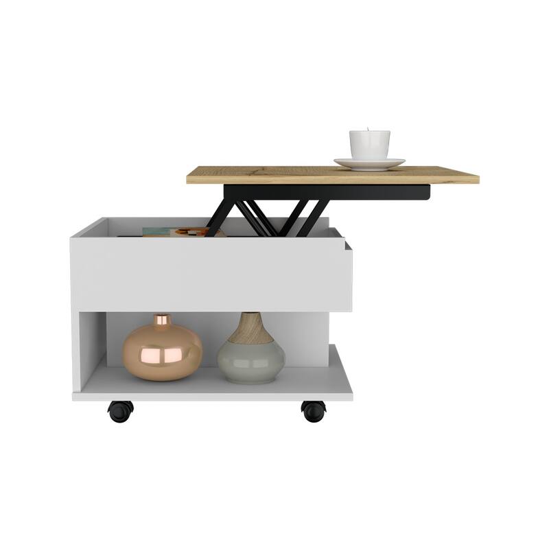 Wood Coffee Table for Living Room,One Open Shelf,Casters,for Living Room