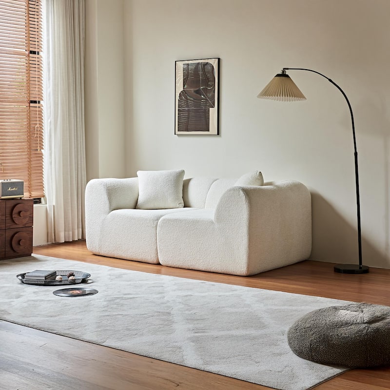 Velvet 2-Seater Sofa Couch, Chaise Lounge Sofa with High-Density Cushions, Corduroy Loveseat Sofa Recliner Sofa - Beige
