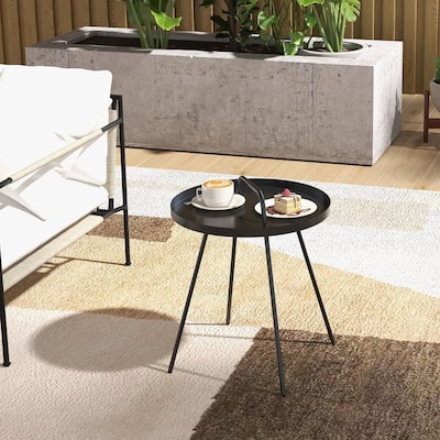 Outdoor Coffee Table with Handle, Weather Resistant Outdoor Portable End Table Millie 17-in Steel Round Side Table