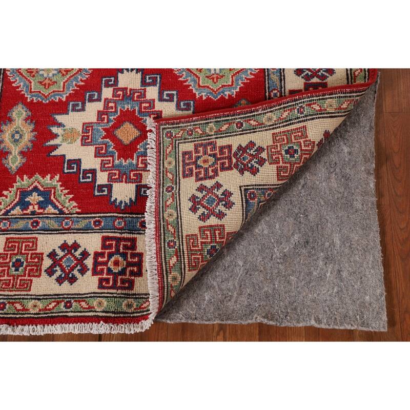 Geometric Kazak Oriental Accent Rug Handmade Red Wool Carpet - 3'3"x 5'0"