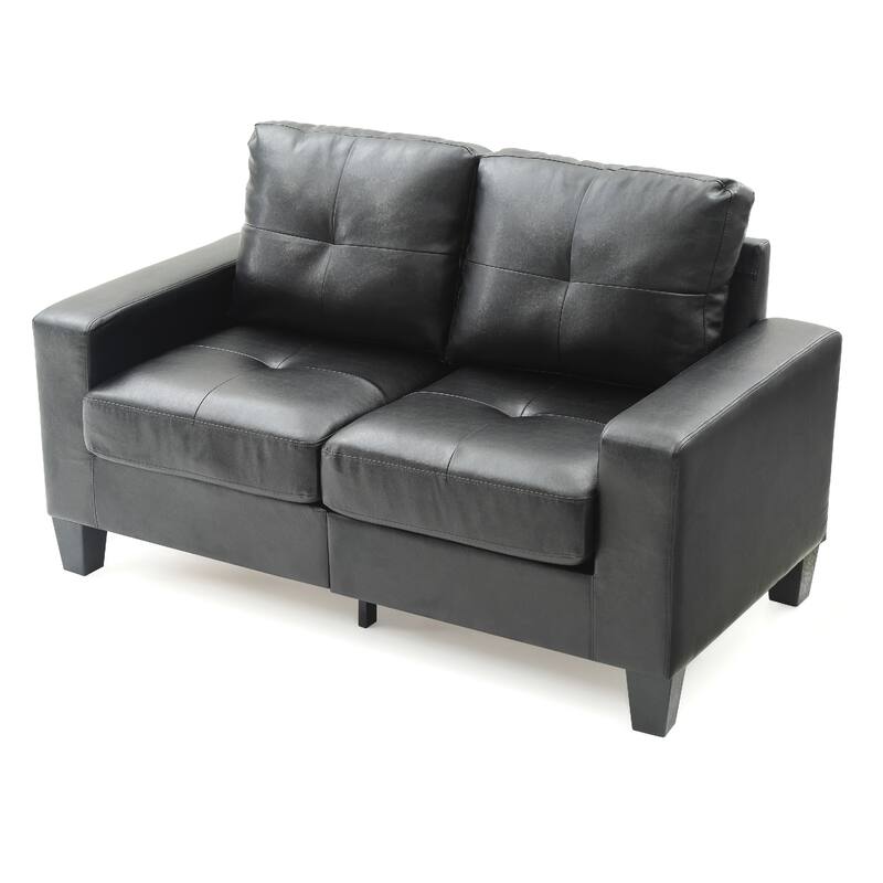 Flared Arm Faux Leather 4-Panel Tufted Straight Sofa - 58" - Black