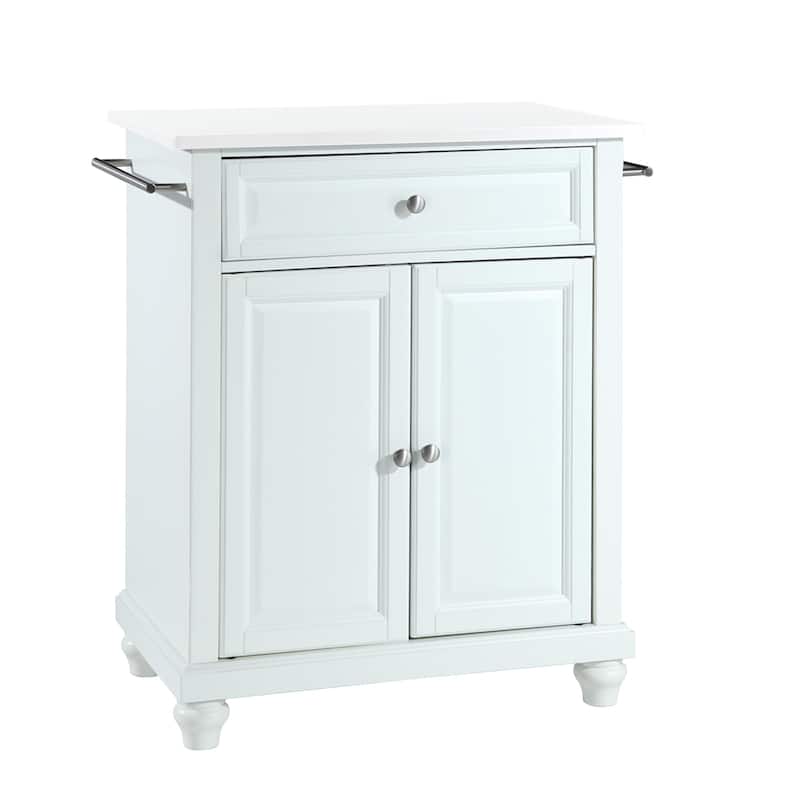 Kitchen Island Cart with Stone Top, Portable Kitchen Storage, Modern Kitchen Furniture, White Finish