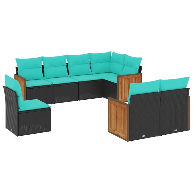 vidaXL 8 Piece Patio Sofa Set with Cushions Black Poly Rattan