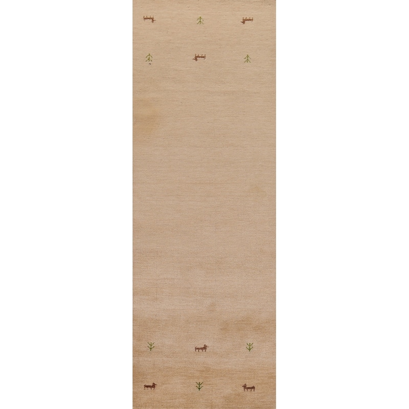 Little Animals Gabbeh Oriental Runner Rug Hand-Knotted Wool Carpet - 2'6"x 9'7"