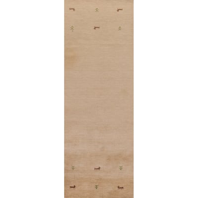 Little Animals Gabbeh Oriental Runner Rug Hand-Knotted Wool Carpet - 2'6"x 9'7"