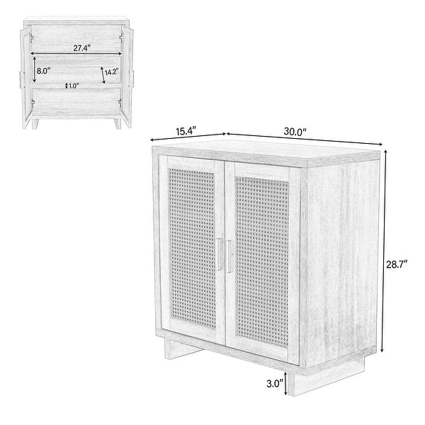 Wood Accent Cabinet Sideboard Buffet with Rattan Doors