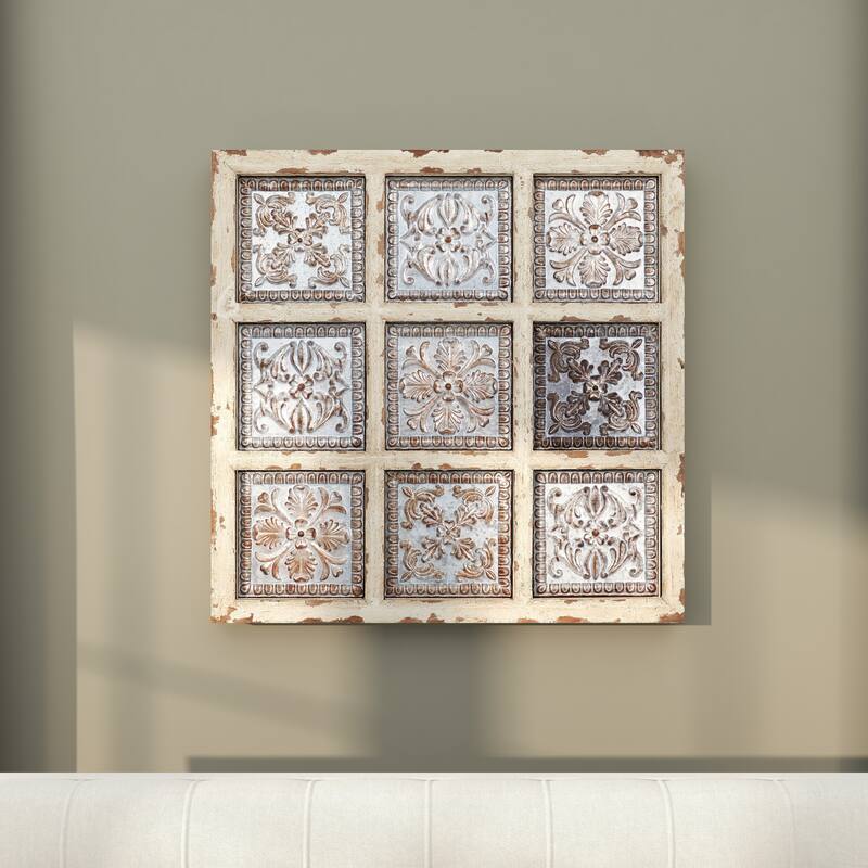 White Metal Scroll Home Wall Decor with Embossed Details