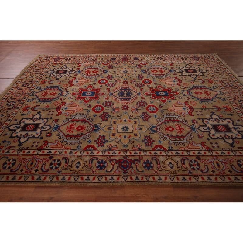 All-Over Brown Oushak Oriental Area Rug Hand-Knotted Wool Carpet - 7'11"x 9'10"