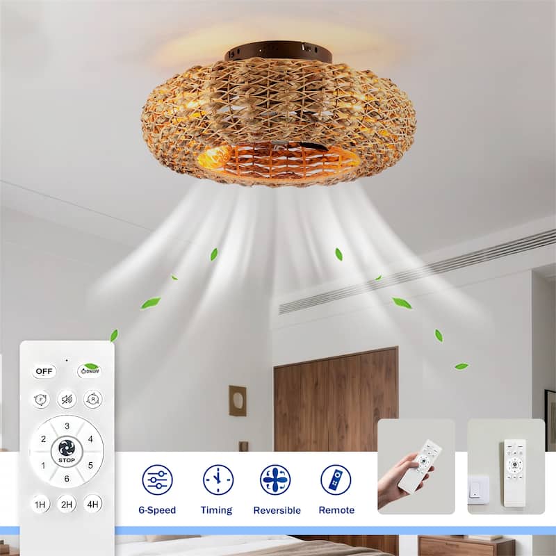 19.6" Bamboo Ceiling Fan with Remote Control and 6 Speed, NOT Included Bulbs