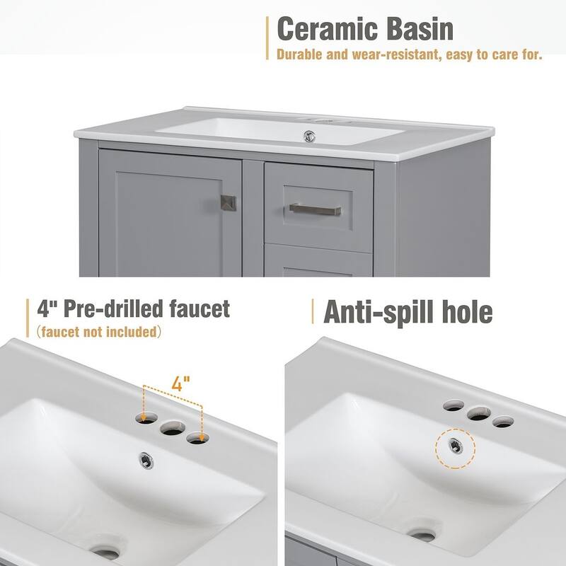 30" Bathroom Vanity With Sink, Solid Wood Bathroom Storage Cabinet