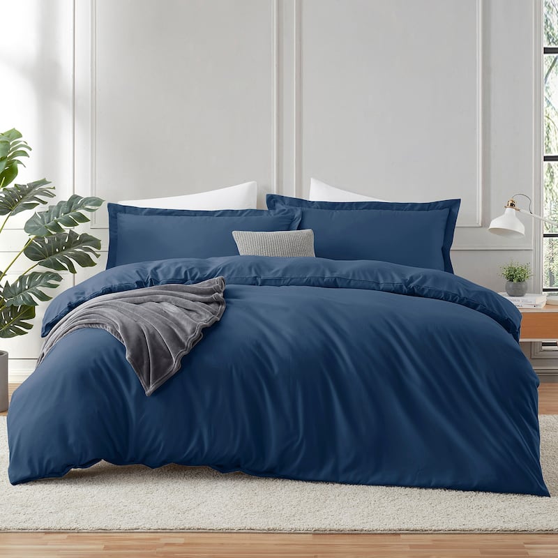 Emperyan Duvet Cover With Fitted Sheet Soft Double Brushed Bedding Set - Navy Blue - California King