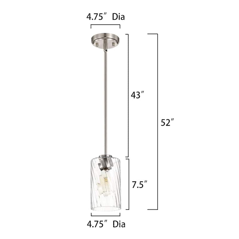 Brushed Nickel 1-Light 5 inch Mini Pendant with Clear Swirl Glass Shade