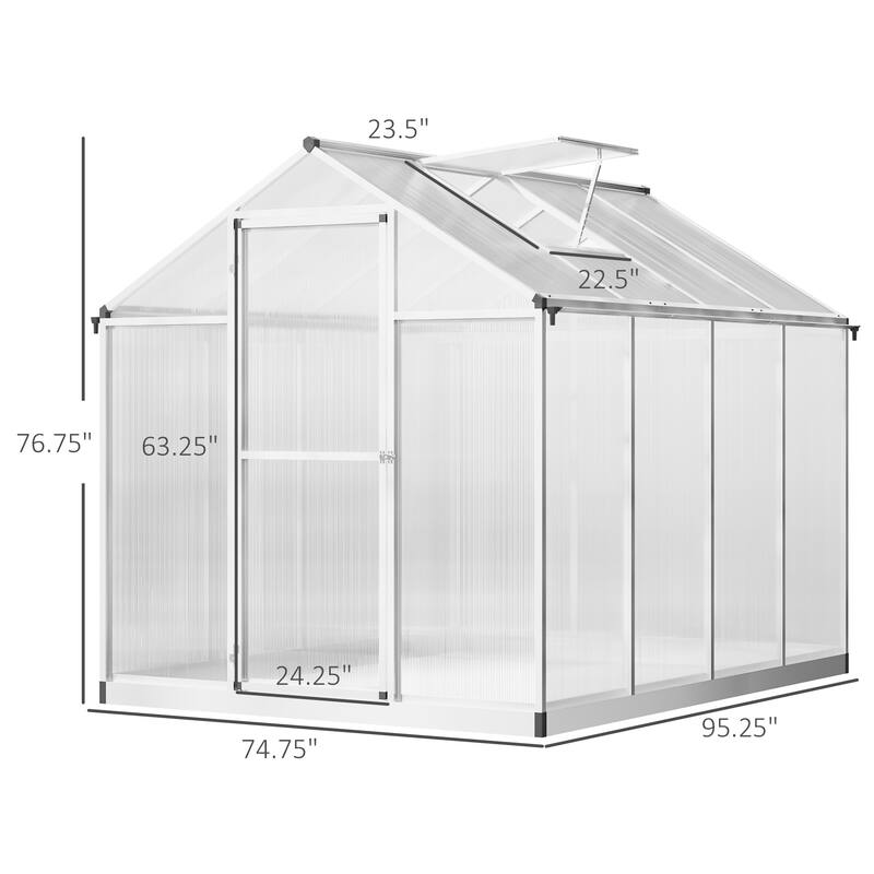 Outsunny 8' L x 6' W Polycarbonate Walk-In Greenhouse with Rooftop Vent & UV-Resistant Walls