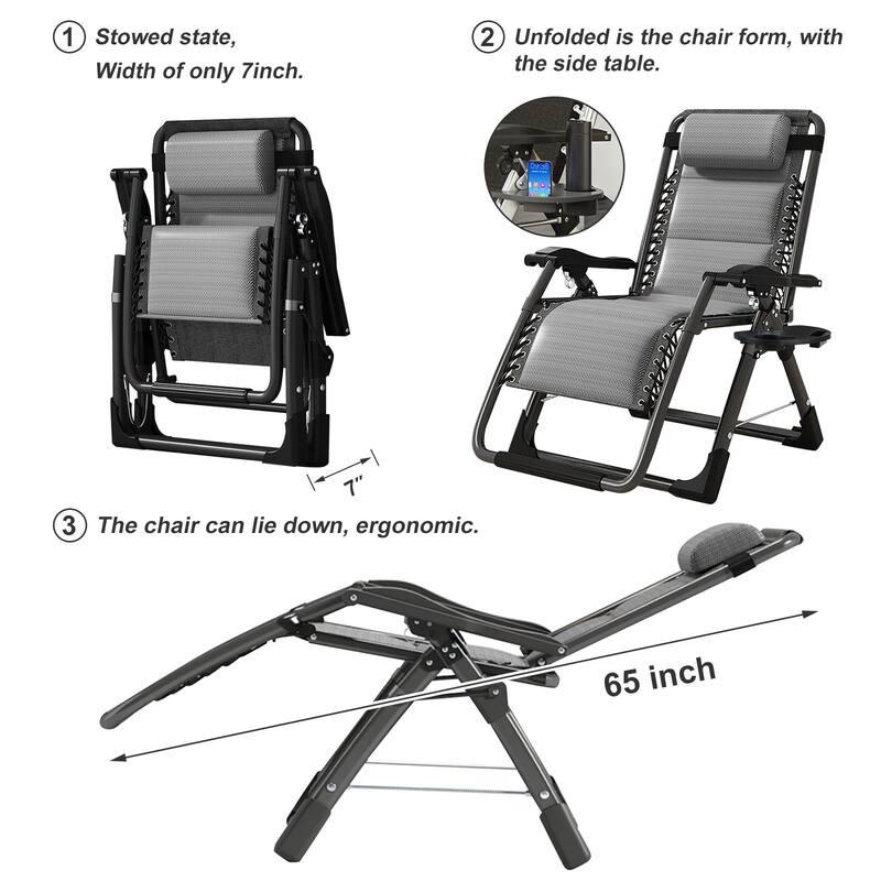 DoCred Zero Gravity Chair Lawn Lounger Chair with Pillow 2pcs
