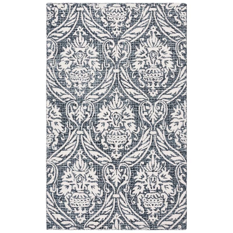 SAFAVIEH Handmade Abstract Martijke Modern Wool Rug - 6' Square - Ivory/Navy