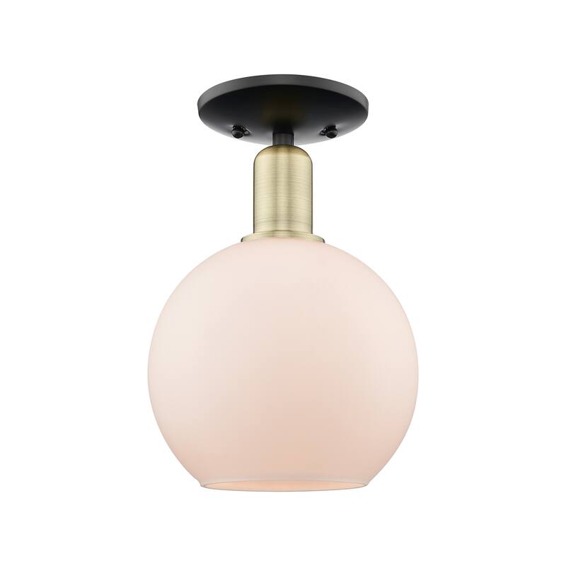 Innovations Lighting 716-1C-12-8 Athens Semi-Flush Athens 8" Wide - Black Antique Brass / Matte White