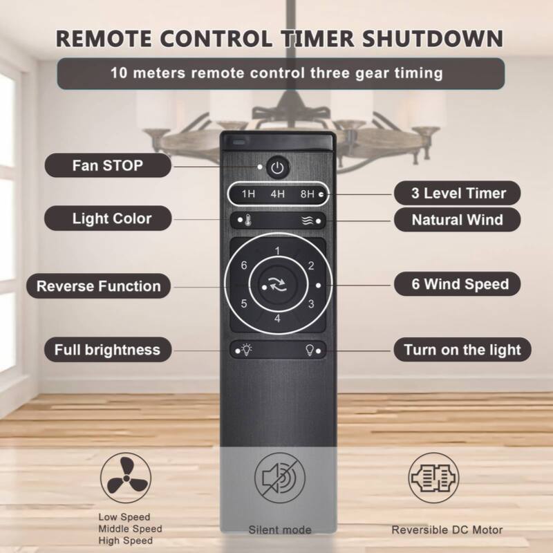 33 inch Chandelier Ceiling Fan for Bedroom Dining Room Living Room Kitchen Farmhouse Entry,Matte Black+ Wood Grain