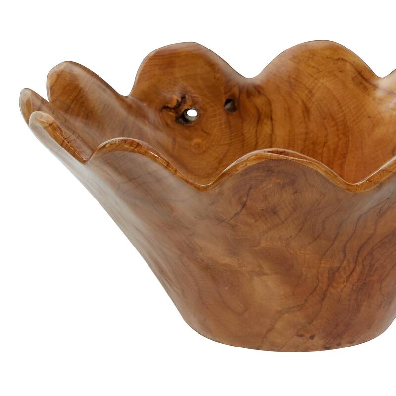 Teak Wood Floral Handmade Decorative Bowl - Set of 3 Brown - Roche River Decor