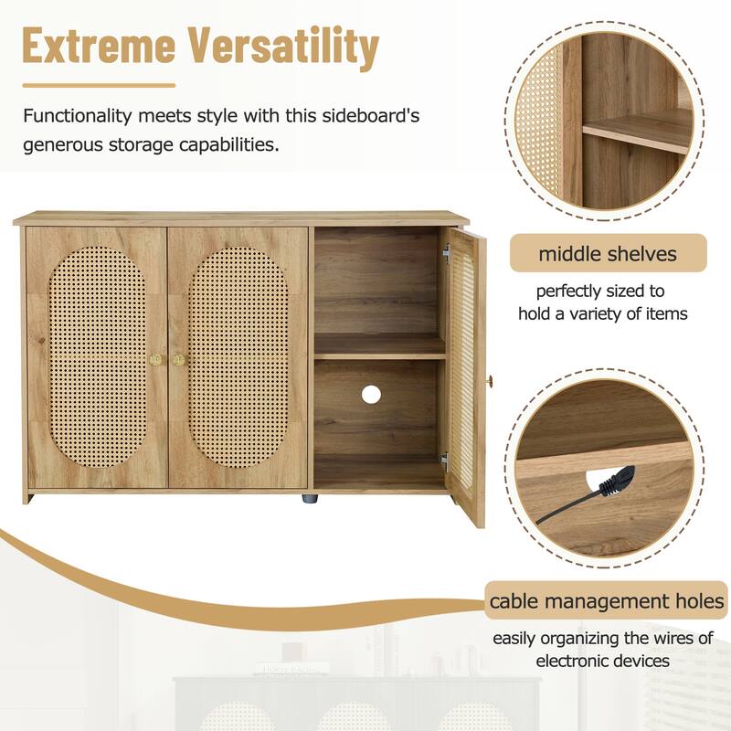 Oval Rattan Doors Sideboard with Adjustable Shelves