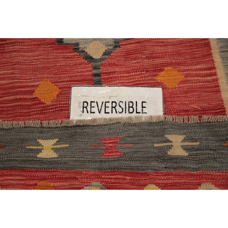 Hand Woven Oriental 100% Wool Carpet Southwestern Tribal Red Kilim Area Rug - 8' 2'' X 5' 1''
