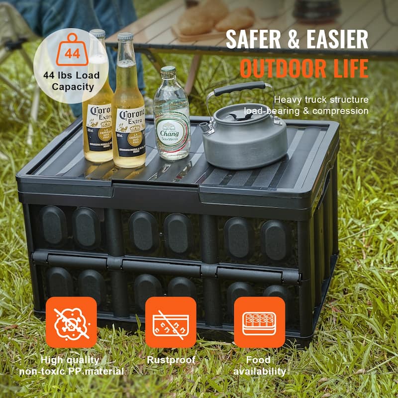 Collapsible Storage Bins with Lids, Folding Plastic Stackable Utility Crates with Handles, Large Heavy Duty Containers