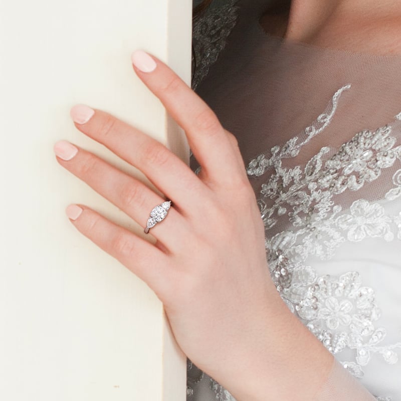 Miadora 3ct DEW Cushion-Cut and Pear Created Moissanite 3-Stone Ring in Sterling Silver
