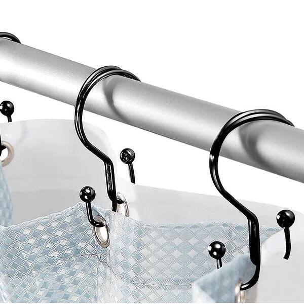 12-Pack Stainless Steel Shower Curtain Rings - Rustproof Black Hooks