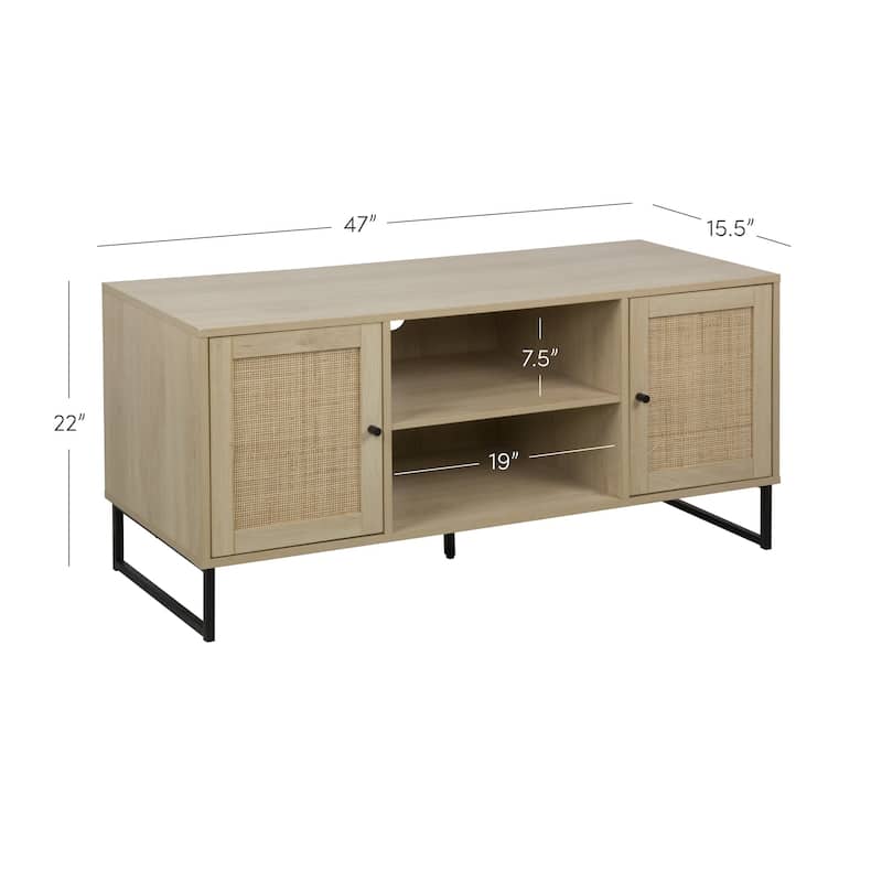 Nathan James Mina Modern TV Stand Entertainment Cabinet Media Console Oak Wood and Black Accents w/ Storage Doors