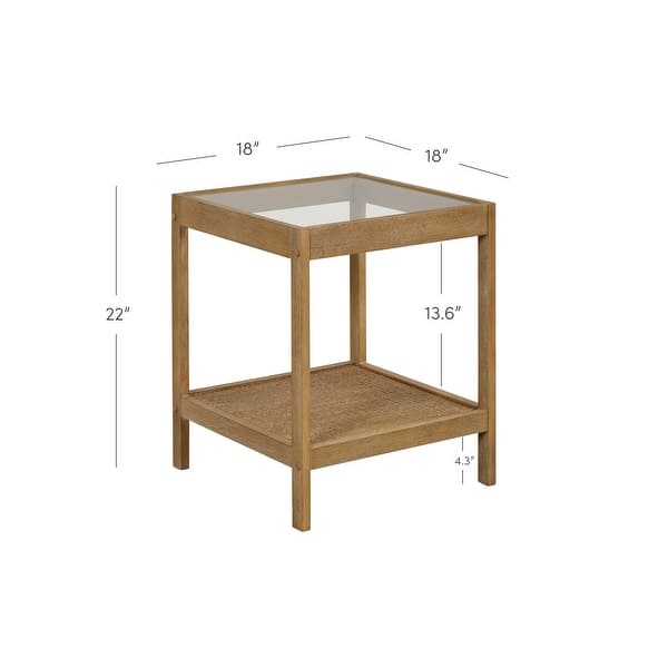 dimension image slide 3 of 4, Nathan James Hayes Nightstand, Light Brown Finish, Glass Top