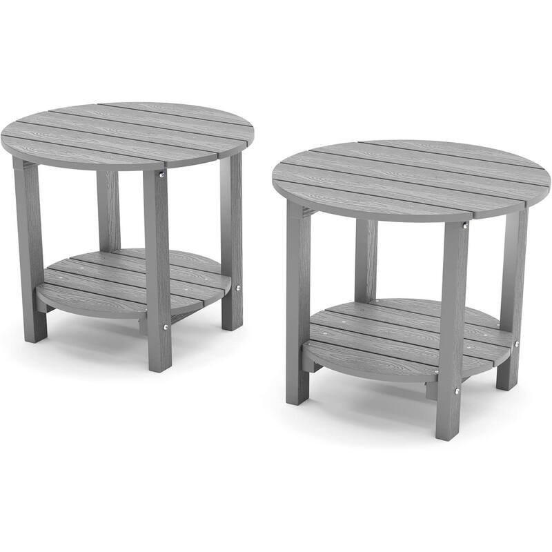 WINSOON All Weather HIPS Outdoor Side Table,Round Table Set Of 2 - Grey