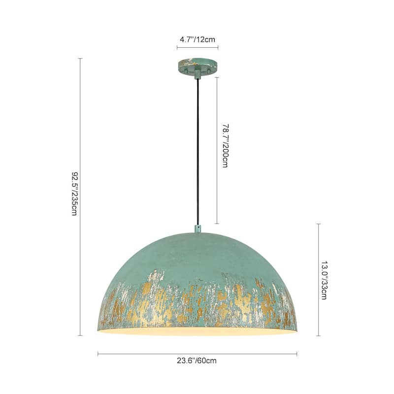 European Artisanal Antique Gold Patina Iron Oversized Dome Pendant