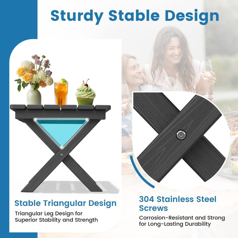 Outdoor Patio HDPE Foldable Side Table, Waterproof & Weather Resistant