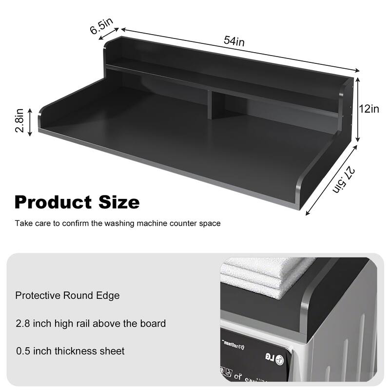 2-Tier Washer and Dryer Countertop with 2.75" H Guard, 54" W x 27.5" D Laundry Countertop Cover