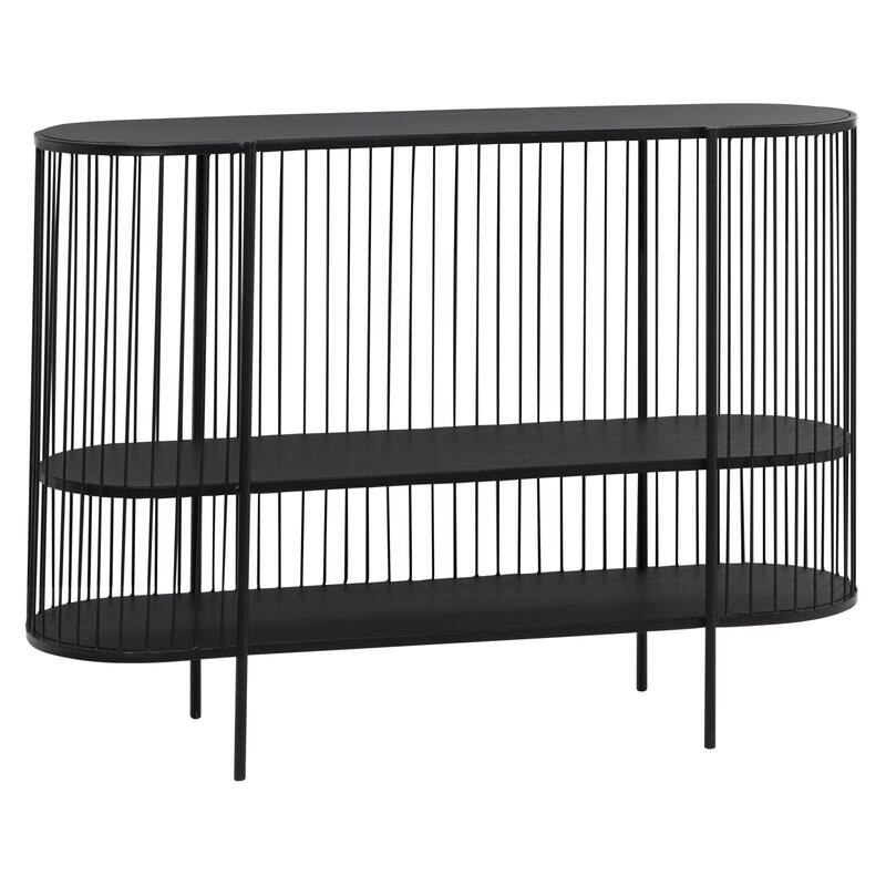 Metal Narrow Oval 2 Shelf Console Table with Open Wire Frame - Black - Roche River Decor - Black