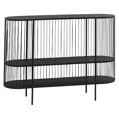 Metal Narrow Oval 2 Shelf Console Table with Open Wire Frame - Black - Roche River Decor